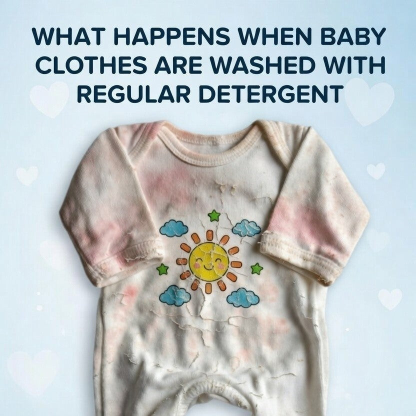 What happens when baby clothes are washed with regular detergent?
